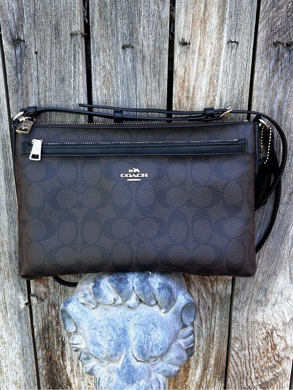 Coach Signature East West Pop Crossbody Bag Coated Canvas Brown Black - Picture 16 of 16
